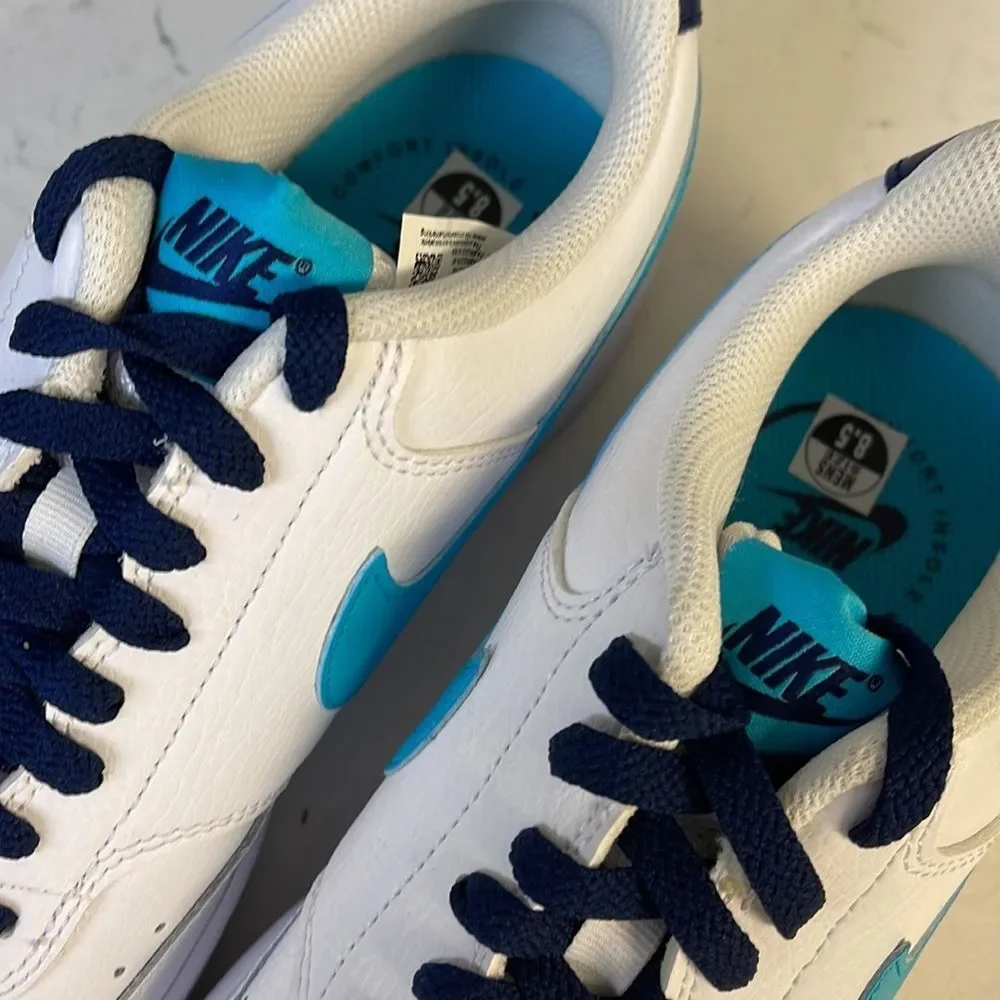 Men's Nike Court Vision Lo White/Turquoise Blue-Blue Void (DM1187 100) Sz 8.5